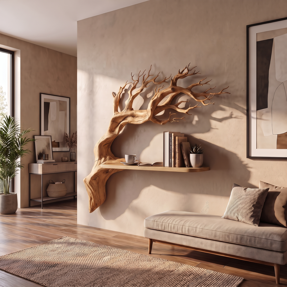 Rustic Branch Floating Shelf Artistic Bedroom Wall Decor