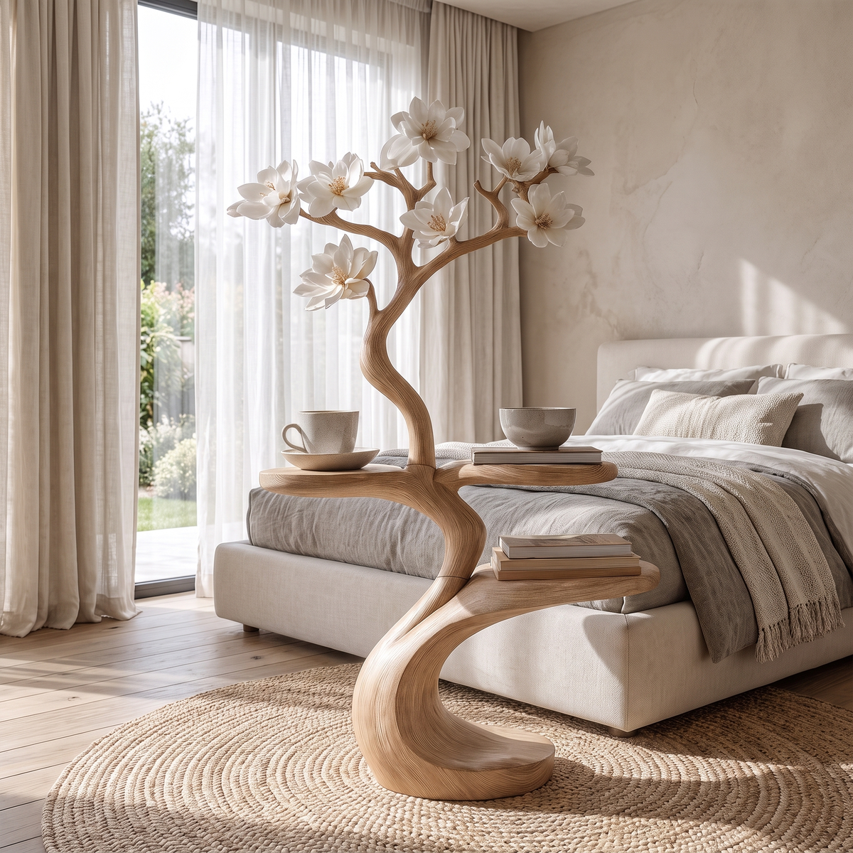 Rustic Tree Shape Bedside Table Modern Bedroom