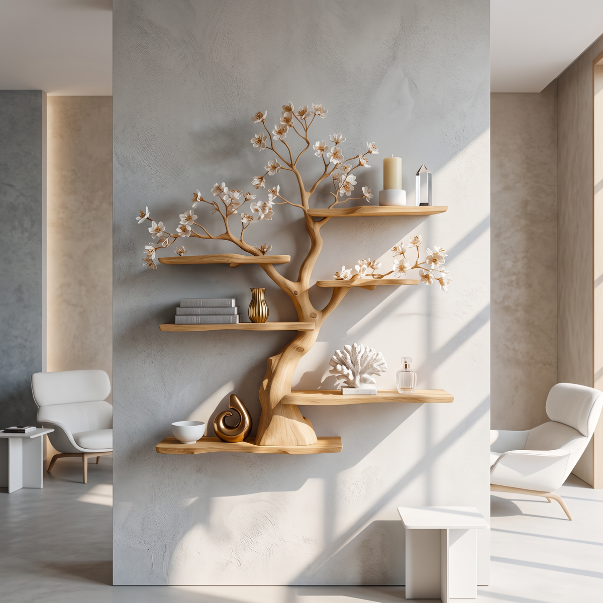 Rustic Wooden Tree Shelf