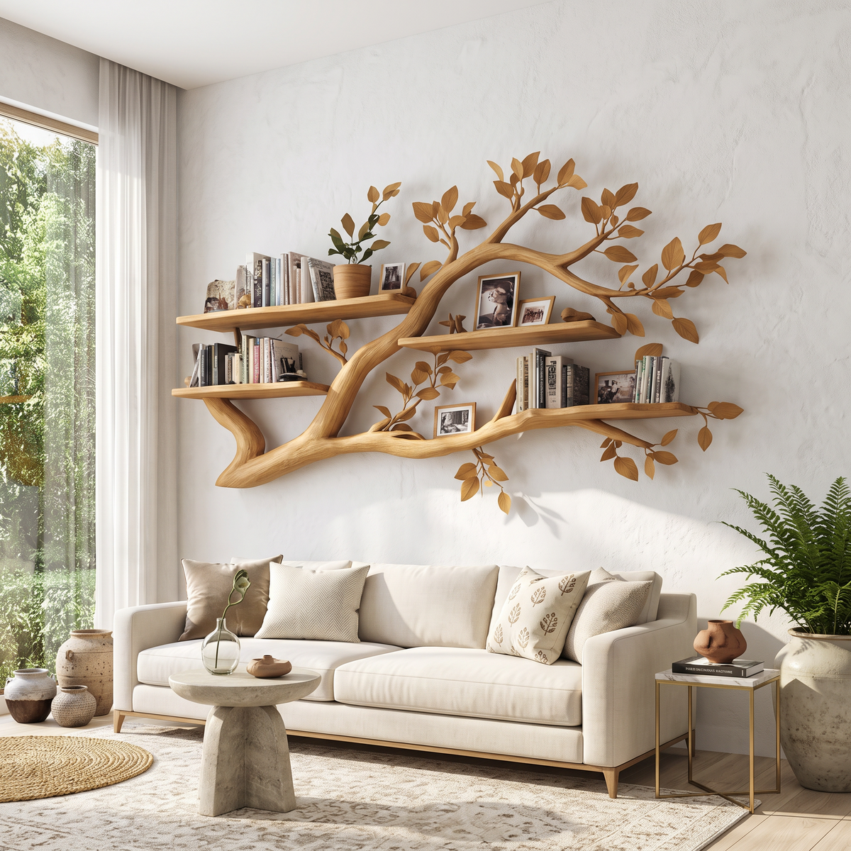 Rustic Wall Mounted Branch Bookshelf