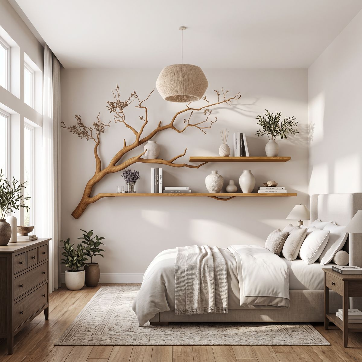 Rustic Organic Tree Shelf Artistic Natural Living Space