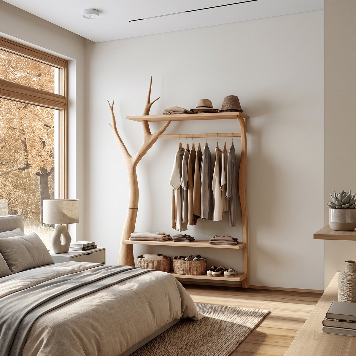 Rustic Tree Clothing Rack Entryway Bedroom Storage