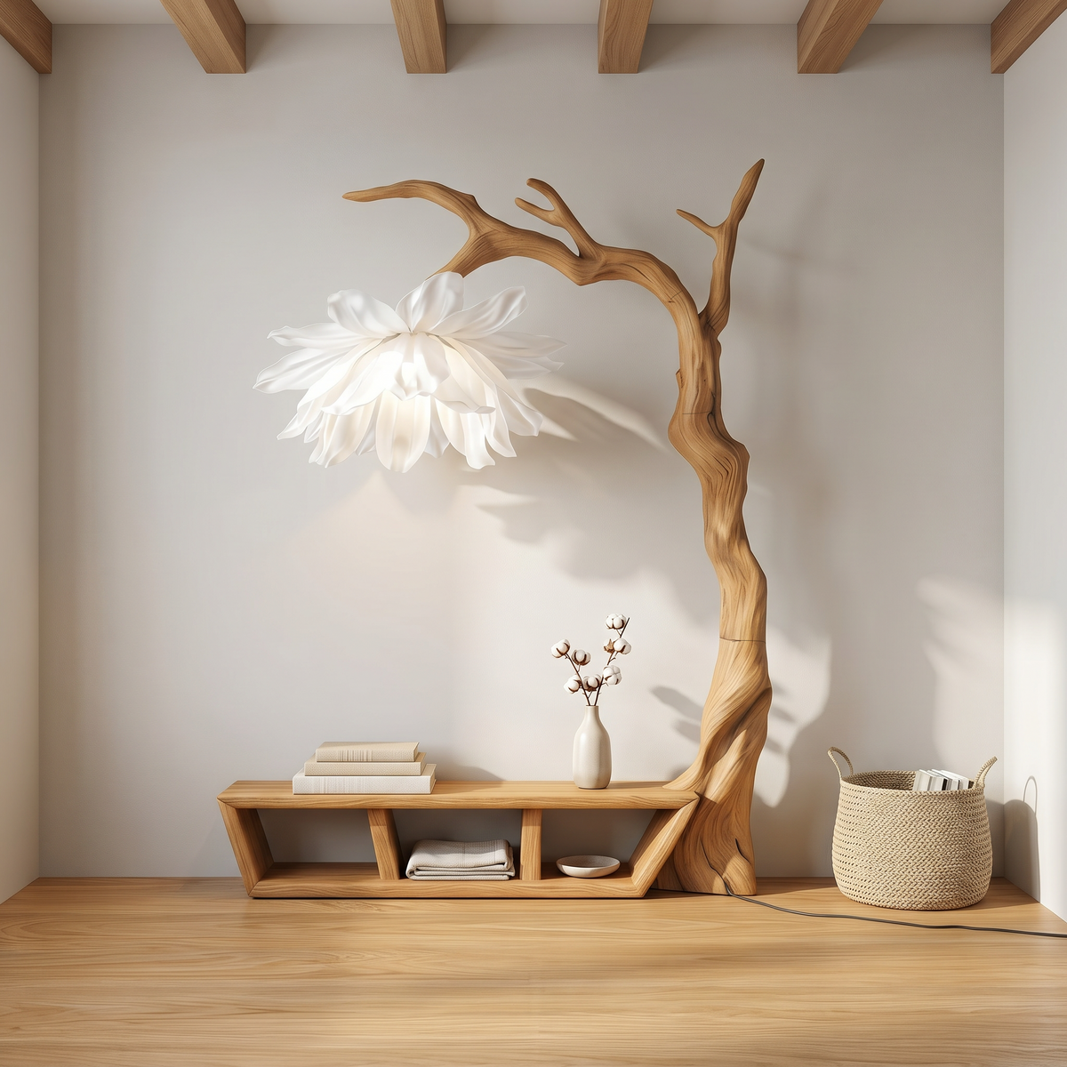 Rustic Organic Tree Bench Bookshelf