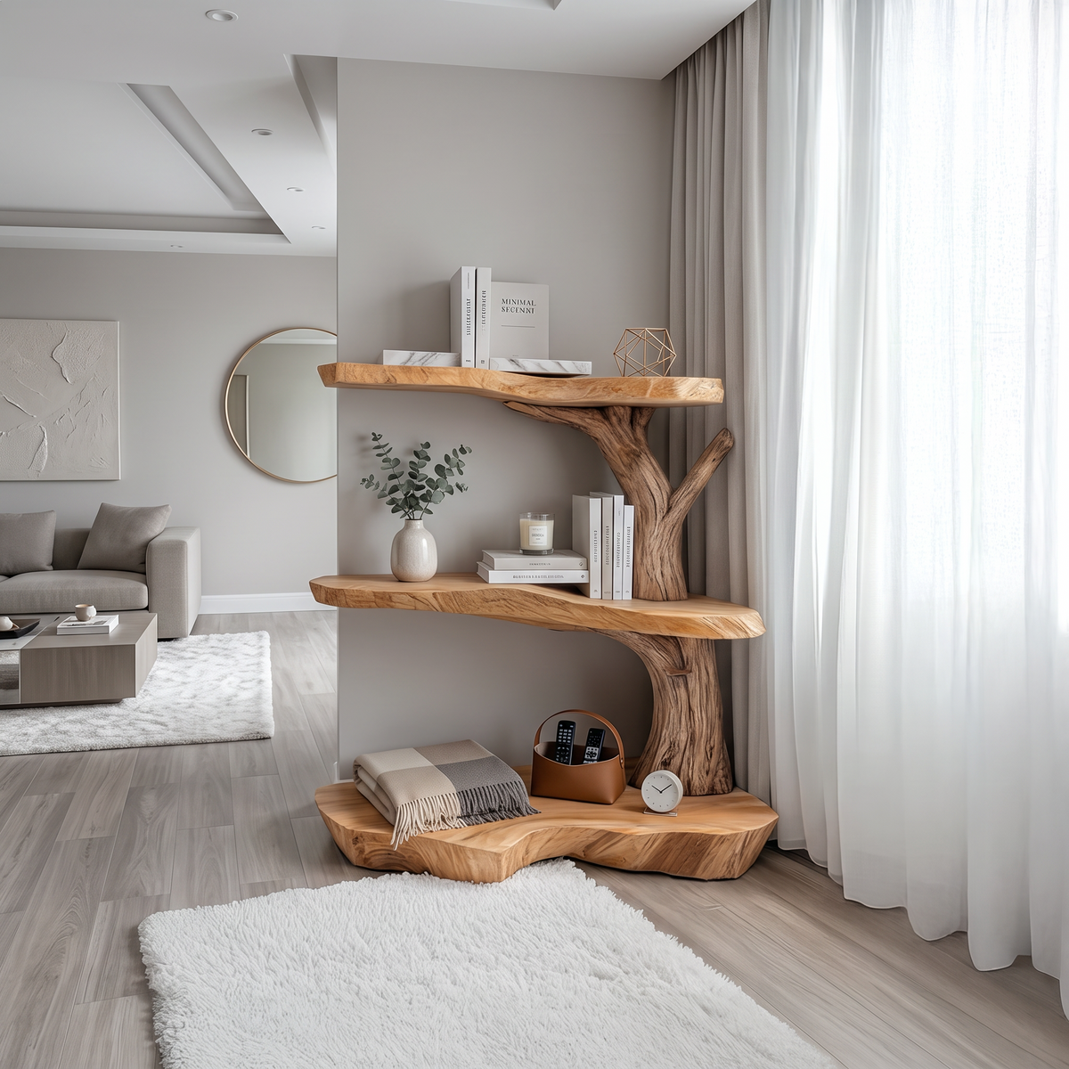 Rustic Corner Tree Bookshelf