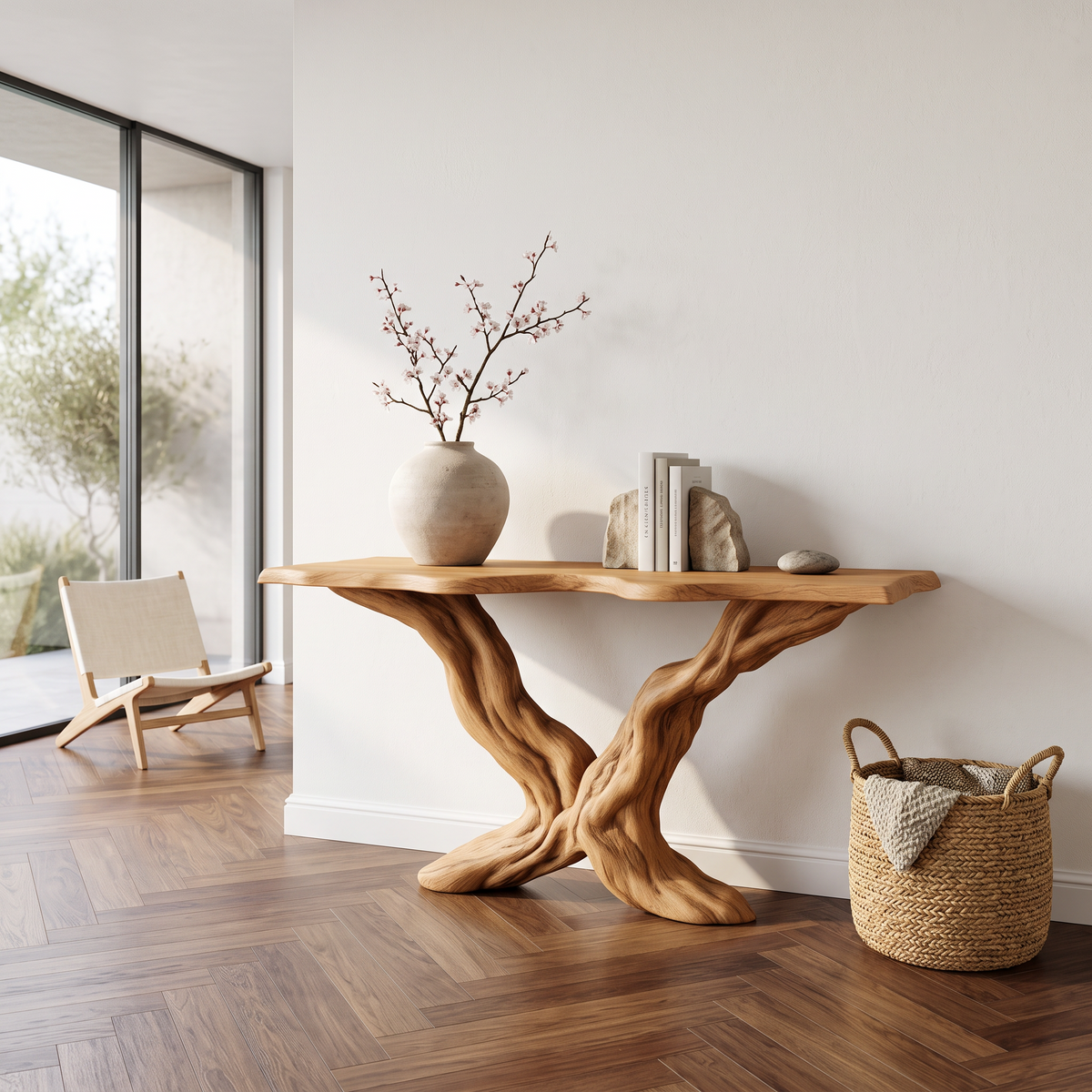 Rustic Sculptural Wood Console Table