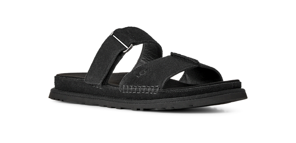 Women's Adjustable Suede Slide Sandal - Black