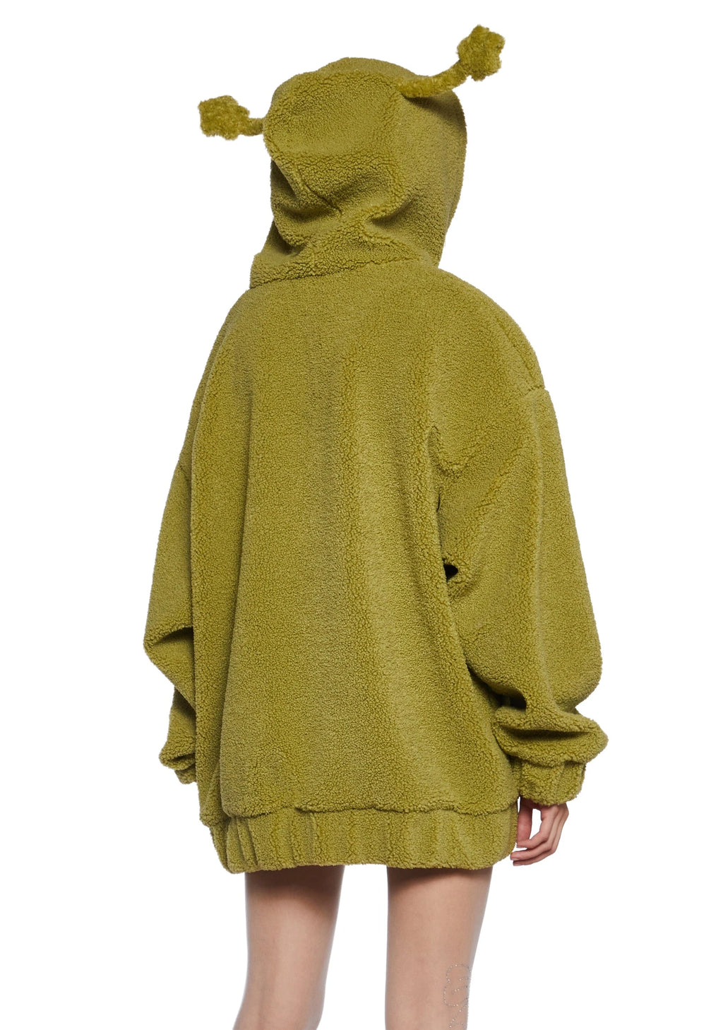 Hooded Sherpa Jacket With Alien Motif - Green