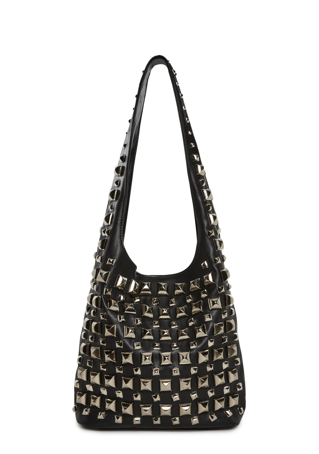 Pyramid Stud Faux Leather Hobo Tote - Black