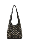 Pyramid Stud Faux Leather Hobo Tote - Black