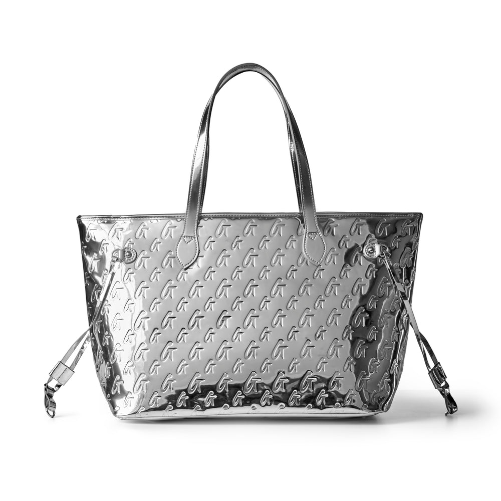 Vegan Leather Laptop Tote With Wristlet - Silver