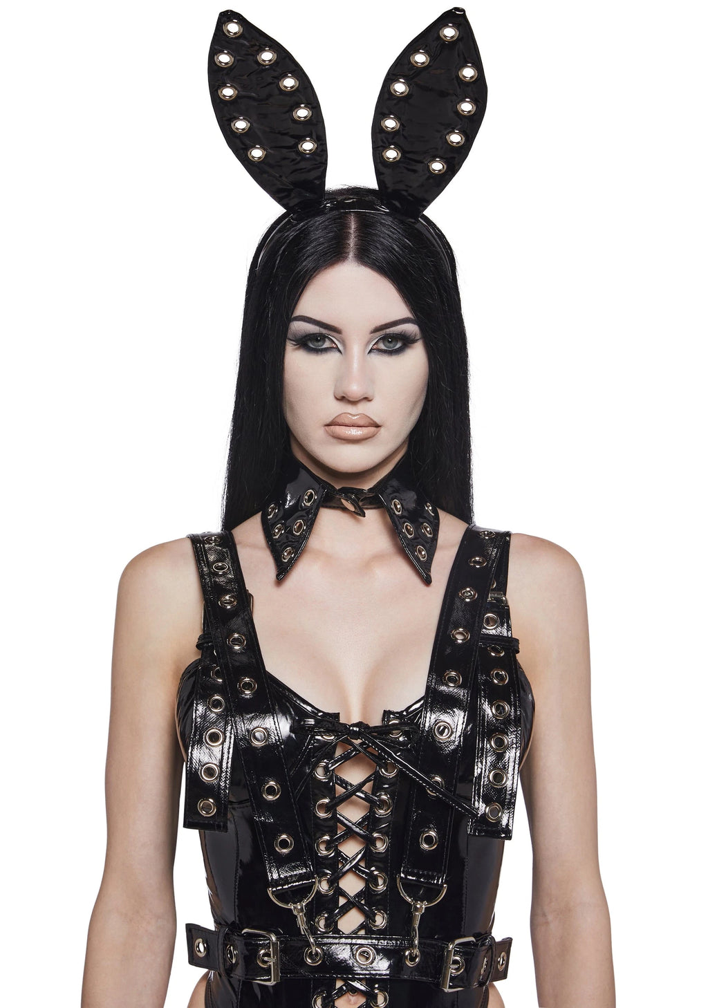 Faux Leather Bunny Bodysuit Costume - Black