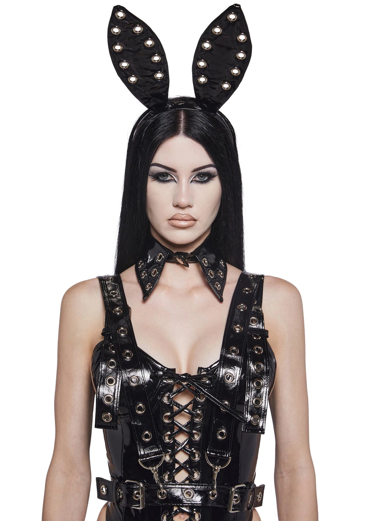 Faux Leather Bunny Bodysuit Costume - Black