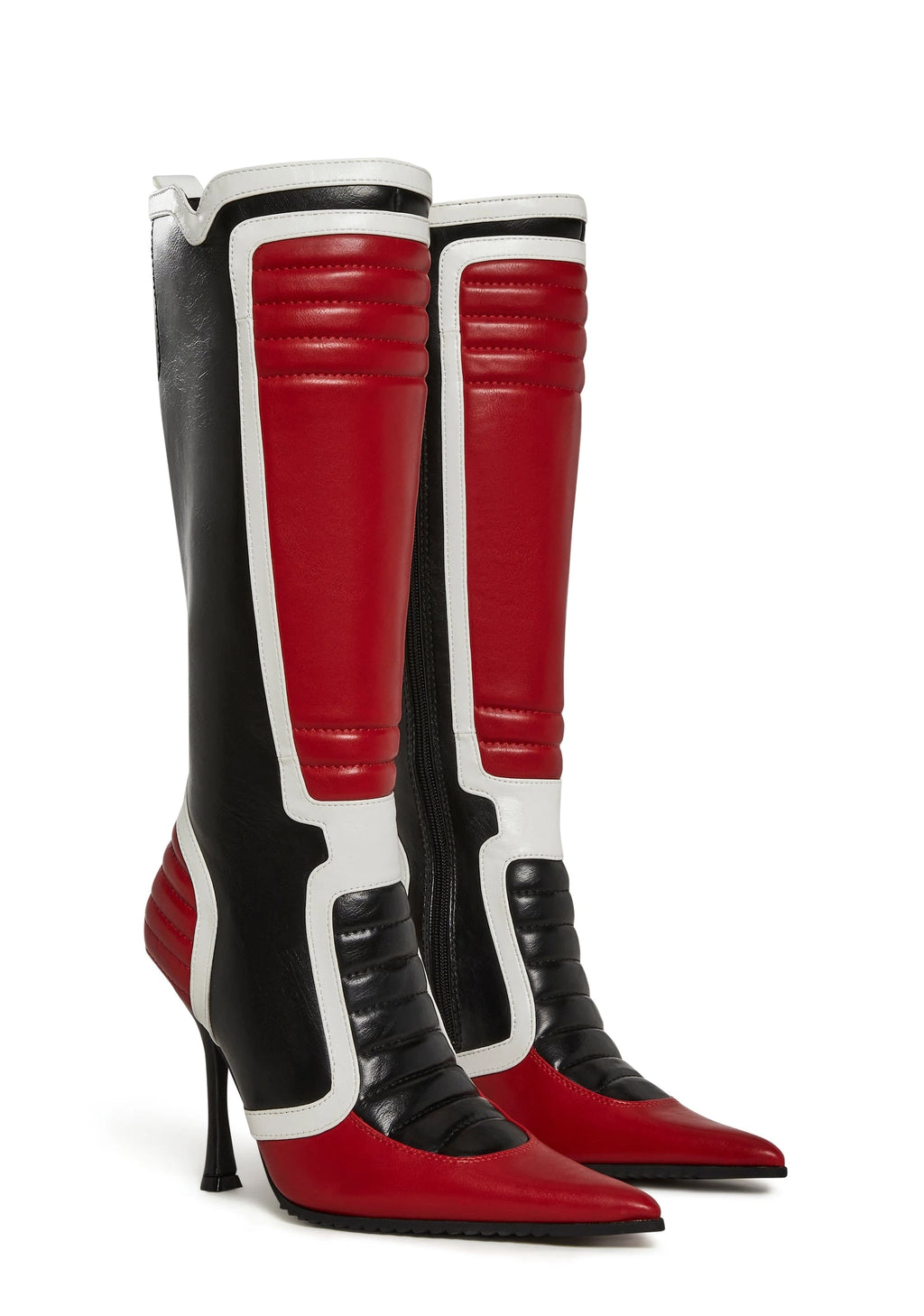 Padded Knee-High Moto Boots - Red Multi