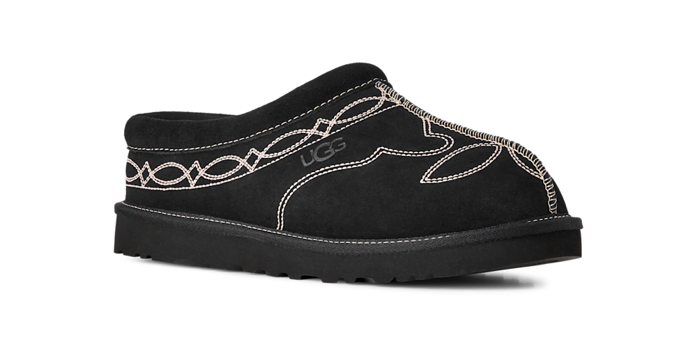 Men's Embroidered Suede Slipper - Black
