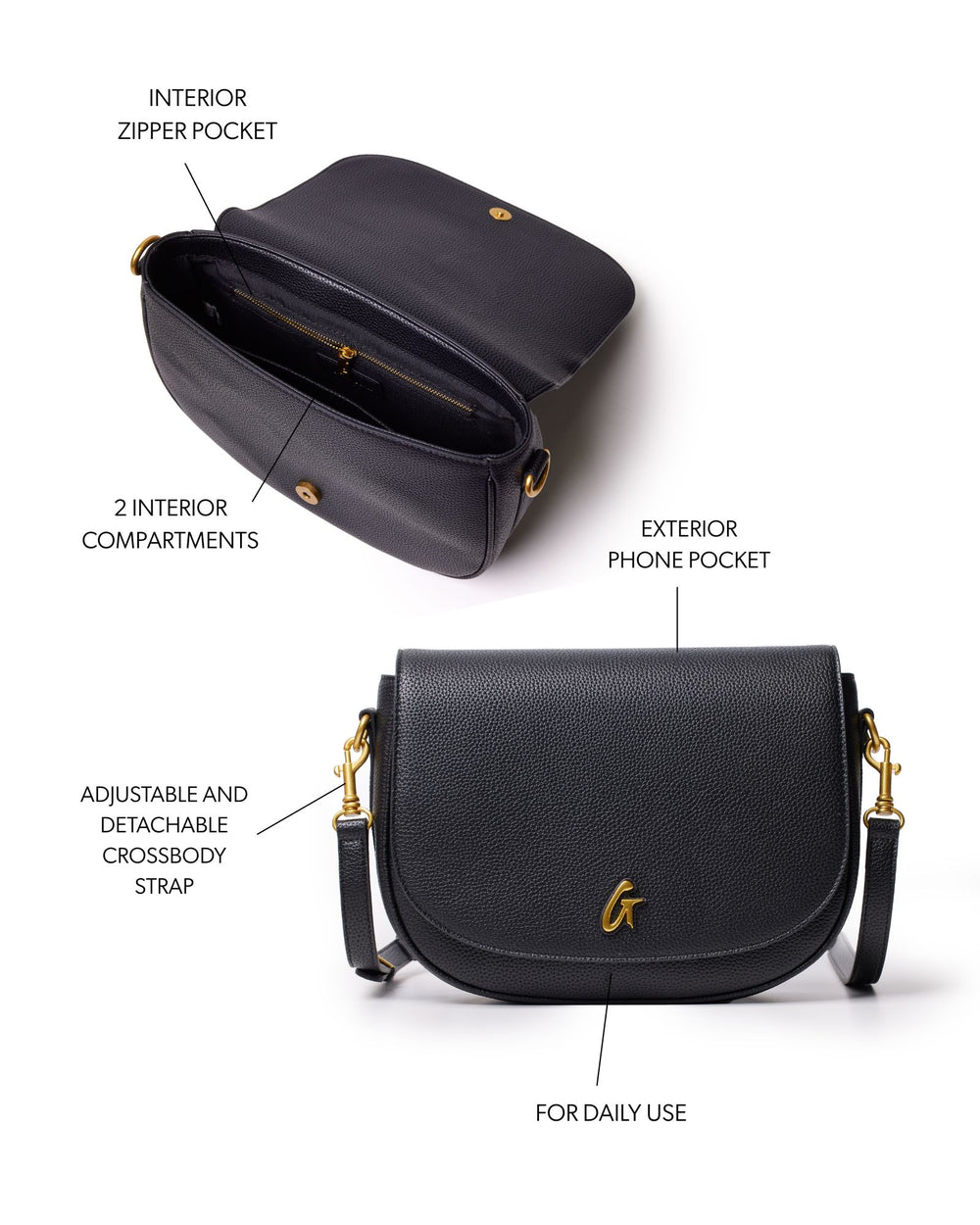 Large Textured Shoulder Bag - Black