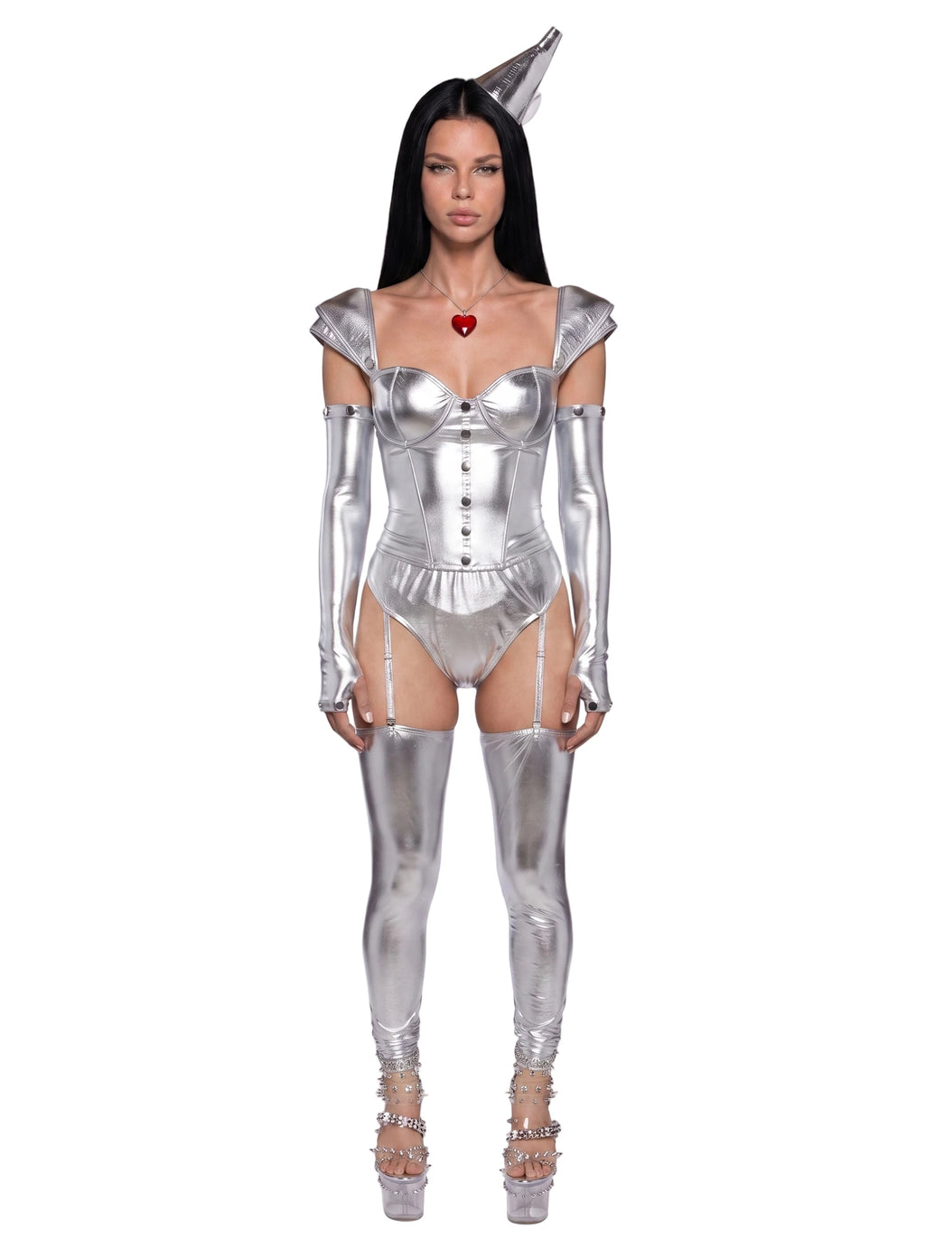 Metallic Corset Costume Set - Silver