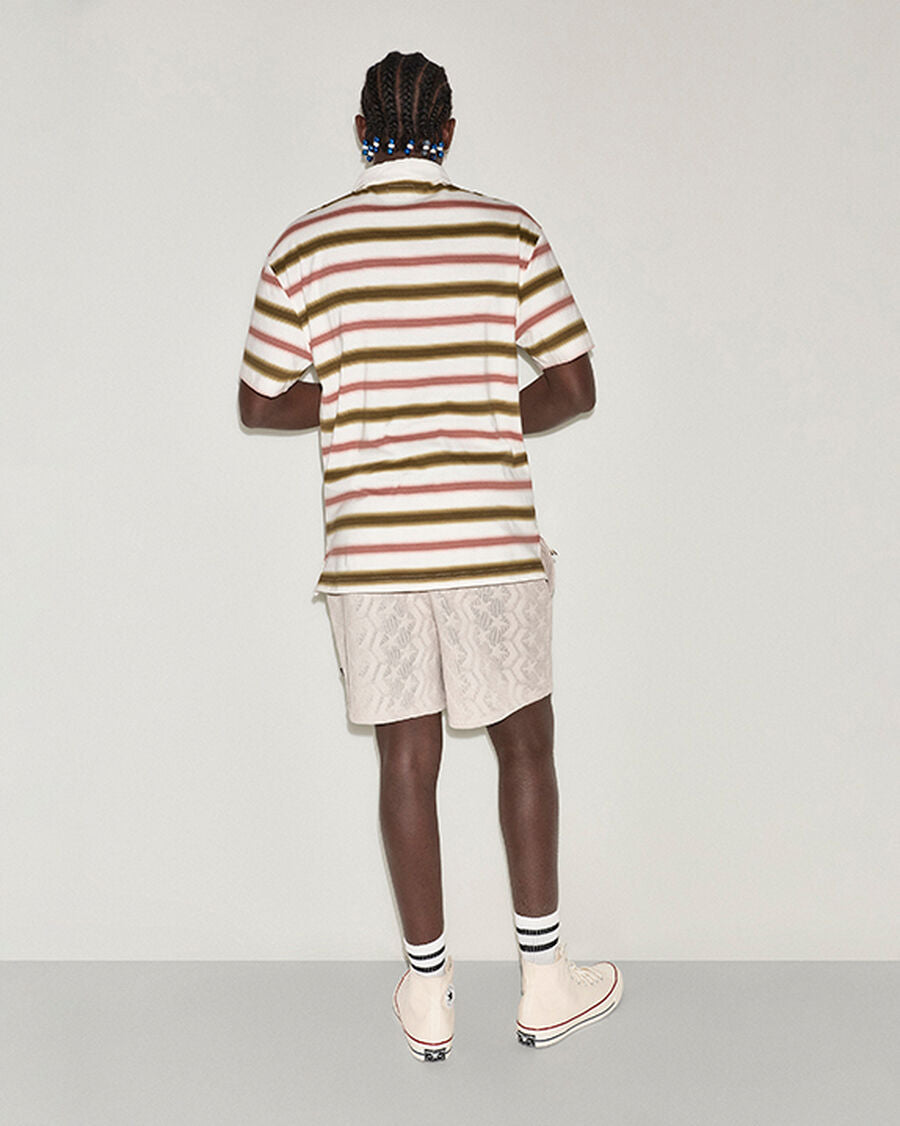 Men's Stripe Cotton Jersey Polo Shirt - Burn Out Multi