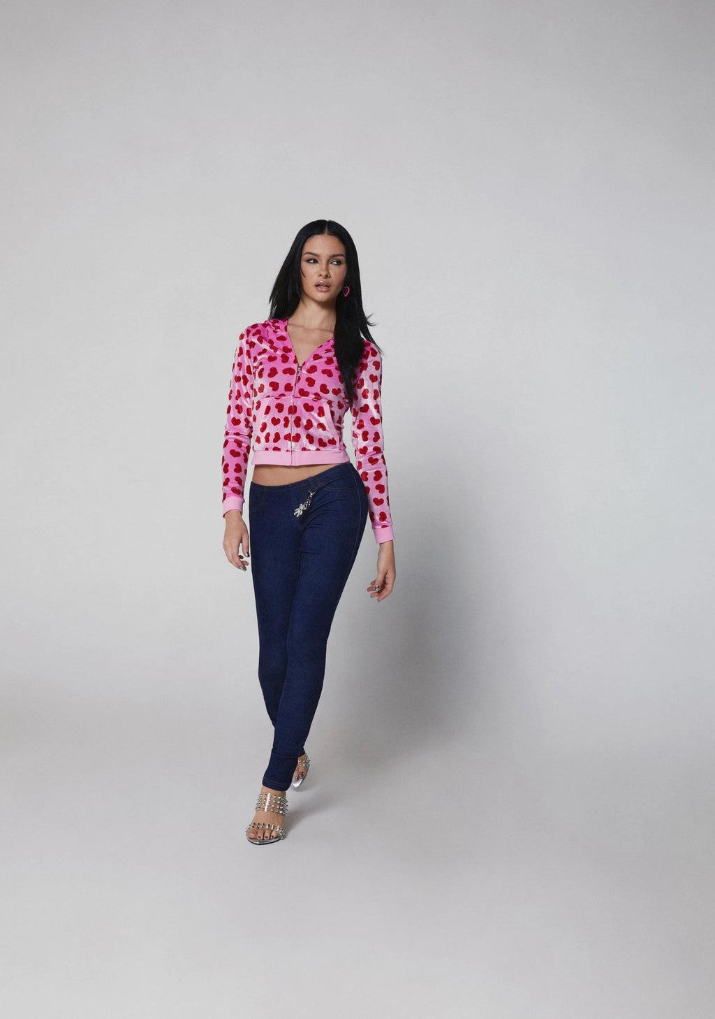 Heart Print Hoodie Costume Set - Pink