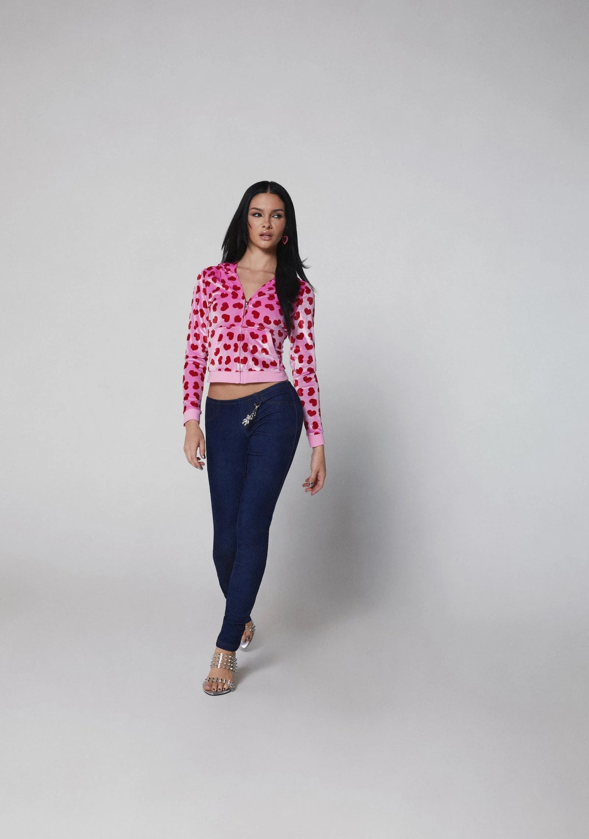 Heart Print Hoodie Costume Set - Pink