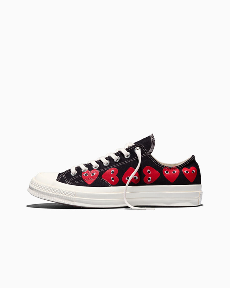 Canvas Low Top Sneaker With Heart Graphic - Black - Black/High Risk Red/Egret