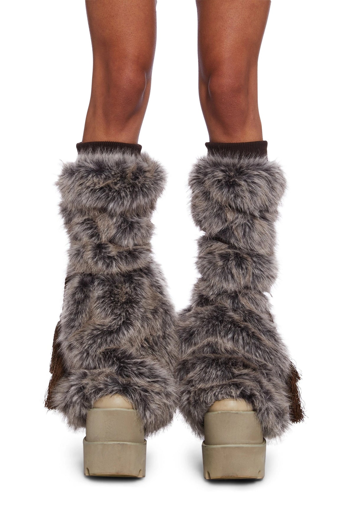 Faux Fur Leg Warmers - Brown