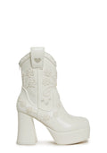 Embroidered Platform Western Boots - White