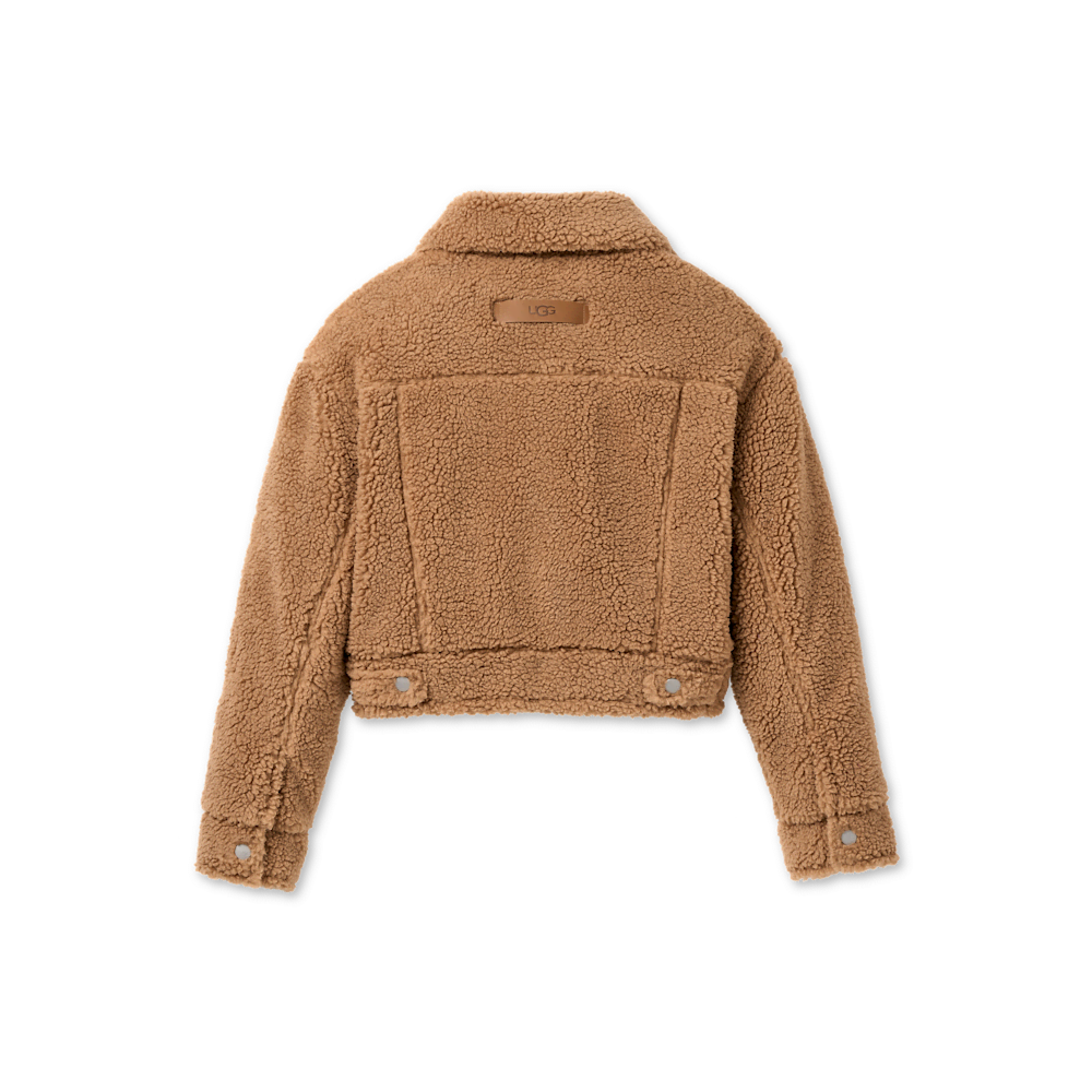 Women's Short Plush Fleece Trucker Jacket - Cobble Grey