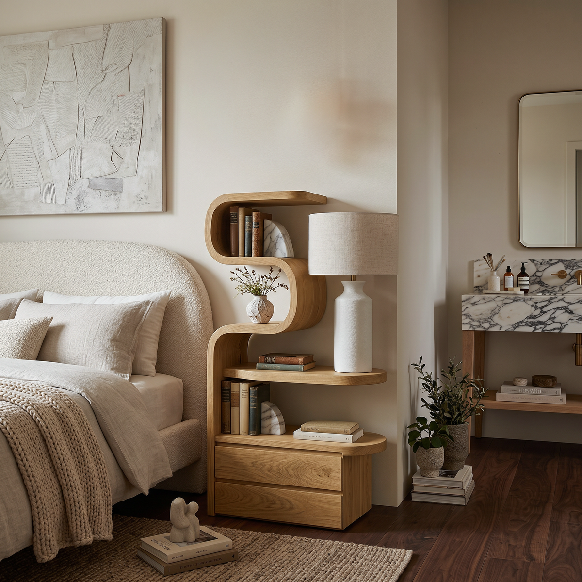Sculpted Solid Wood Nightstand