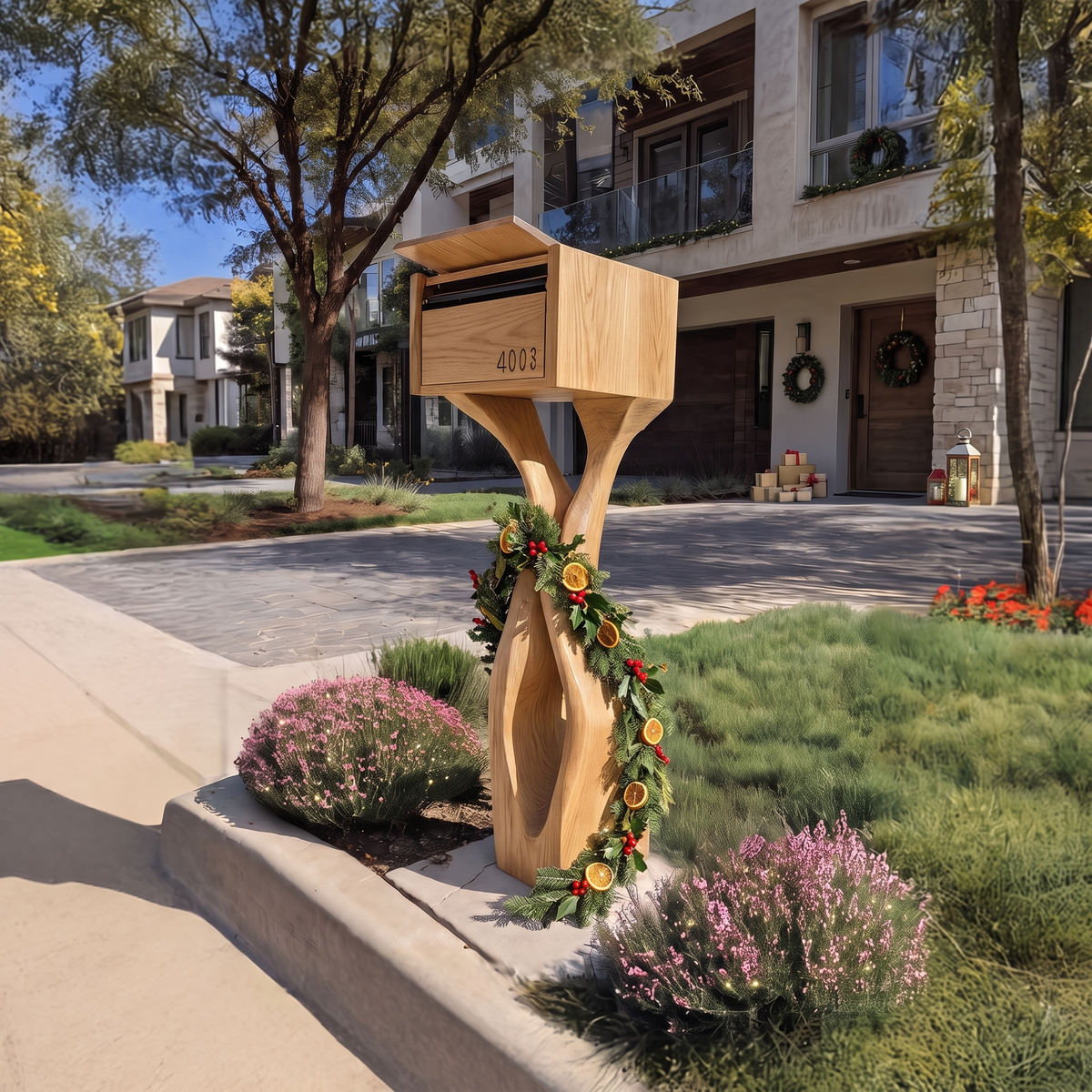 Mid Century Wooden Sculpture Mailbox For Outdoor Furniture Accent