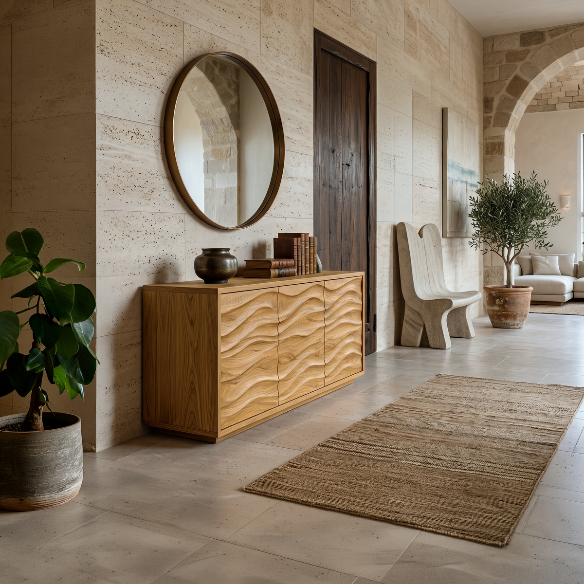 Modern Wood Sideboard With Wave Doors For Home Decor