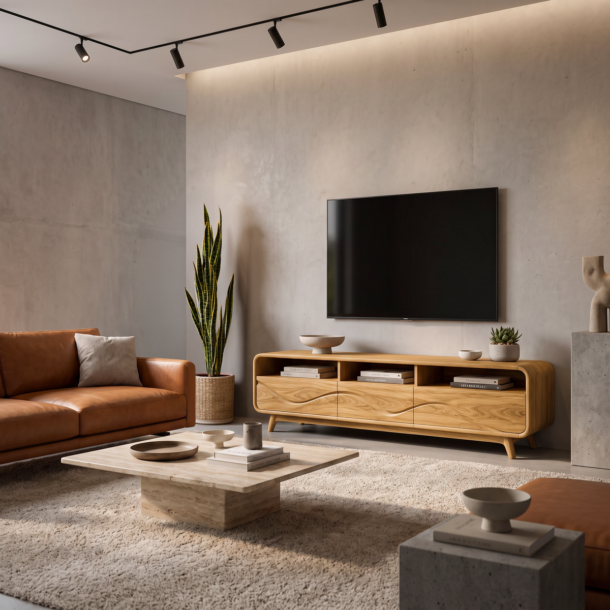Contemporary TV Stand Low With Open Shelf For Home Interior