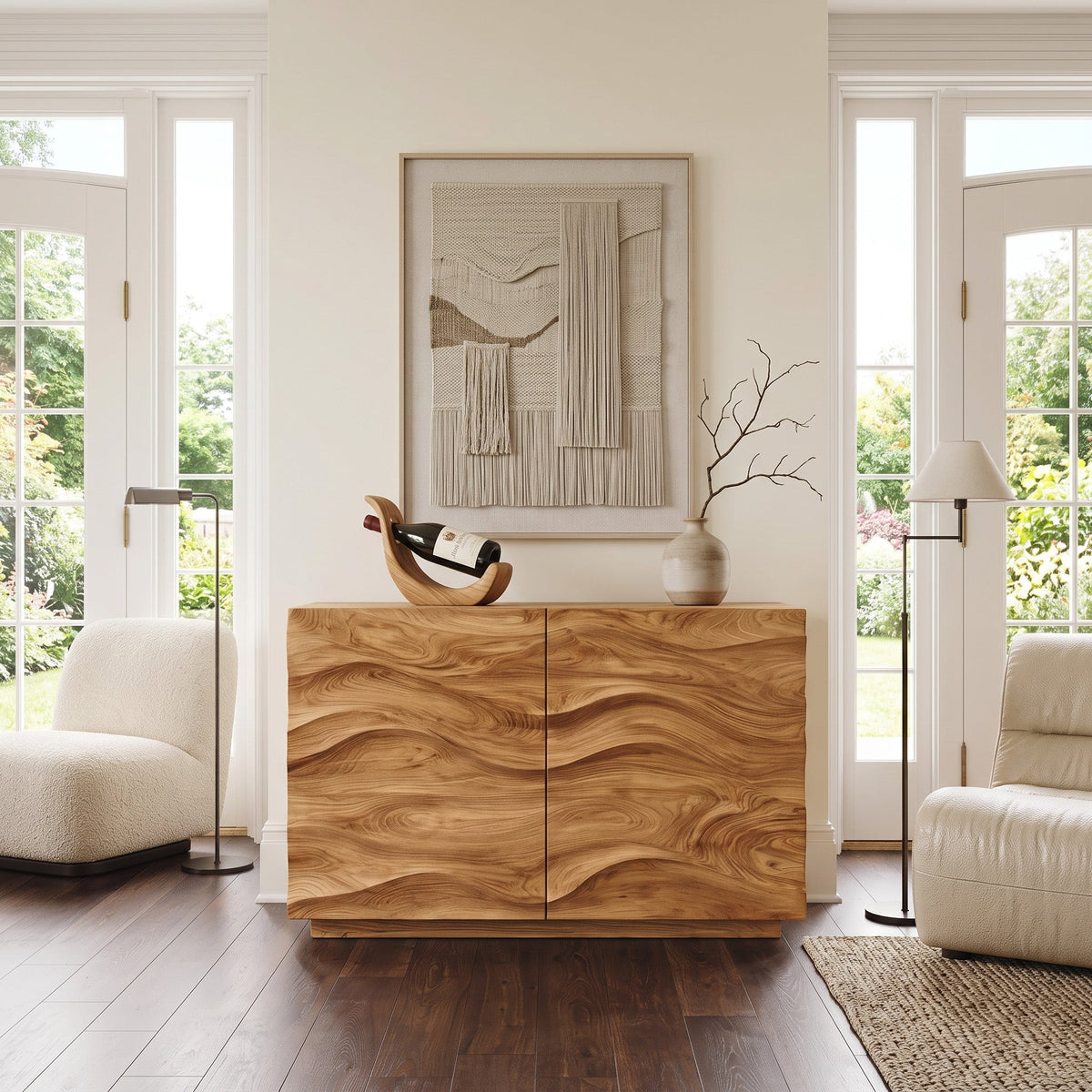Contemporary Sideboard Sculptural Carved For Living Room
