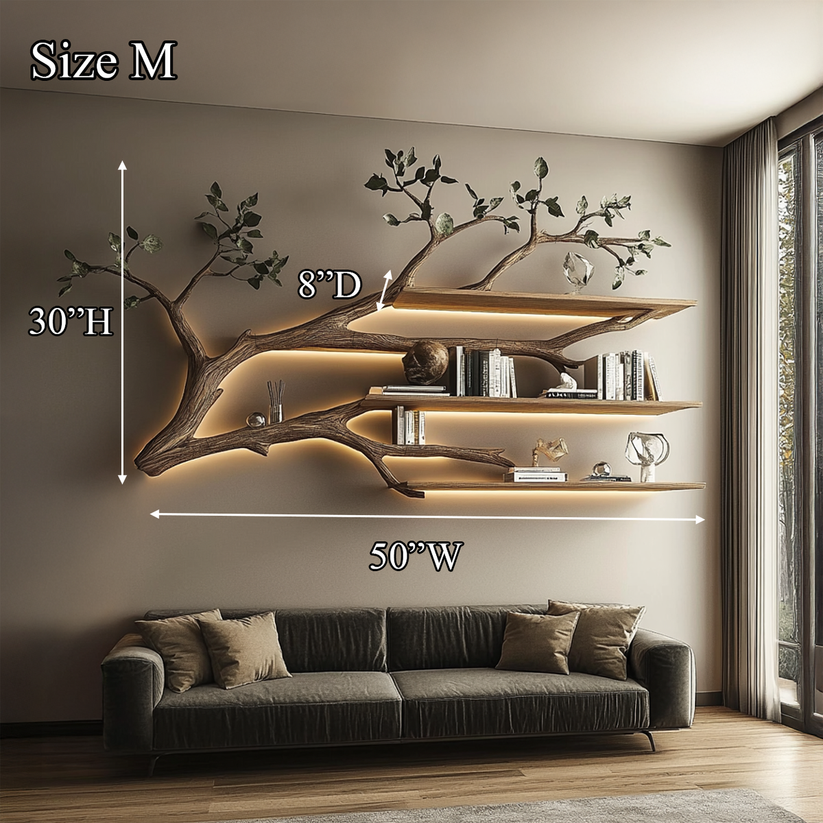 Rustic Tree Branch Floating Shelf Living Room