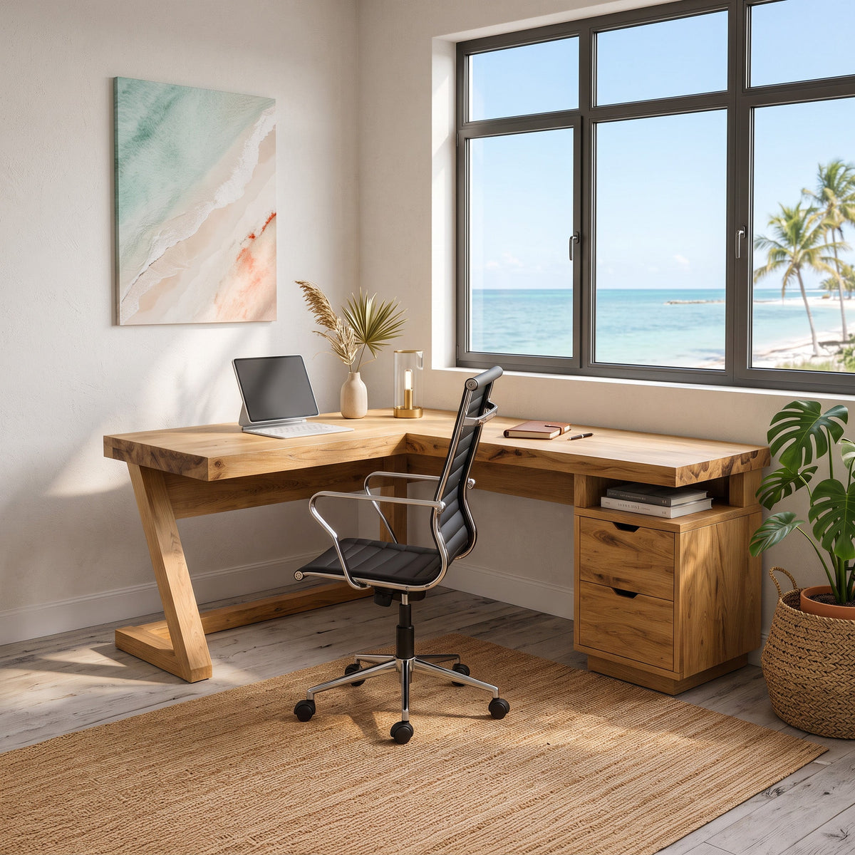 Modern L Shaped Desk With Drawers For Home Office Or Corner Workspace
