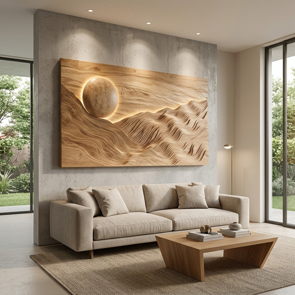 Large Sun Over Mountains Wooden Wall Art For Home