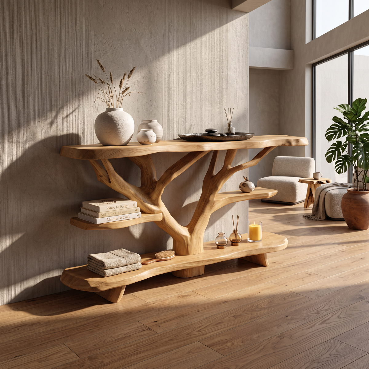 Mid Century Live Edge Entryway Table For Contemporary Bedroom Decor