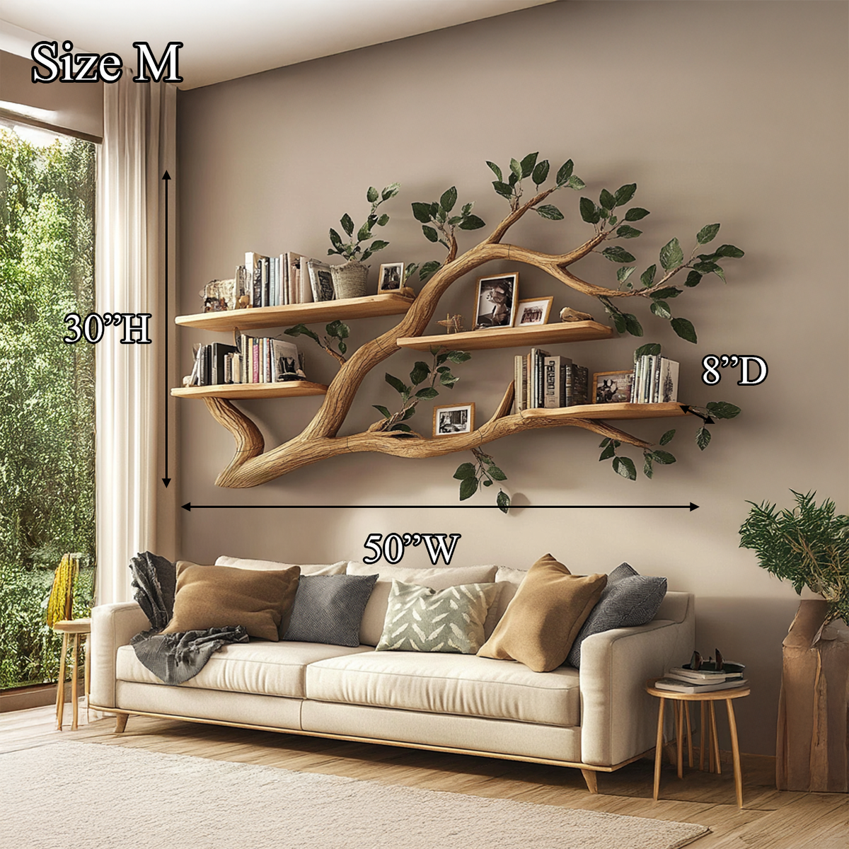 Rustic Wall Mounted Branch Bookshelf