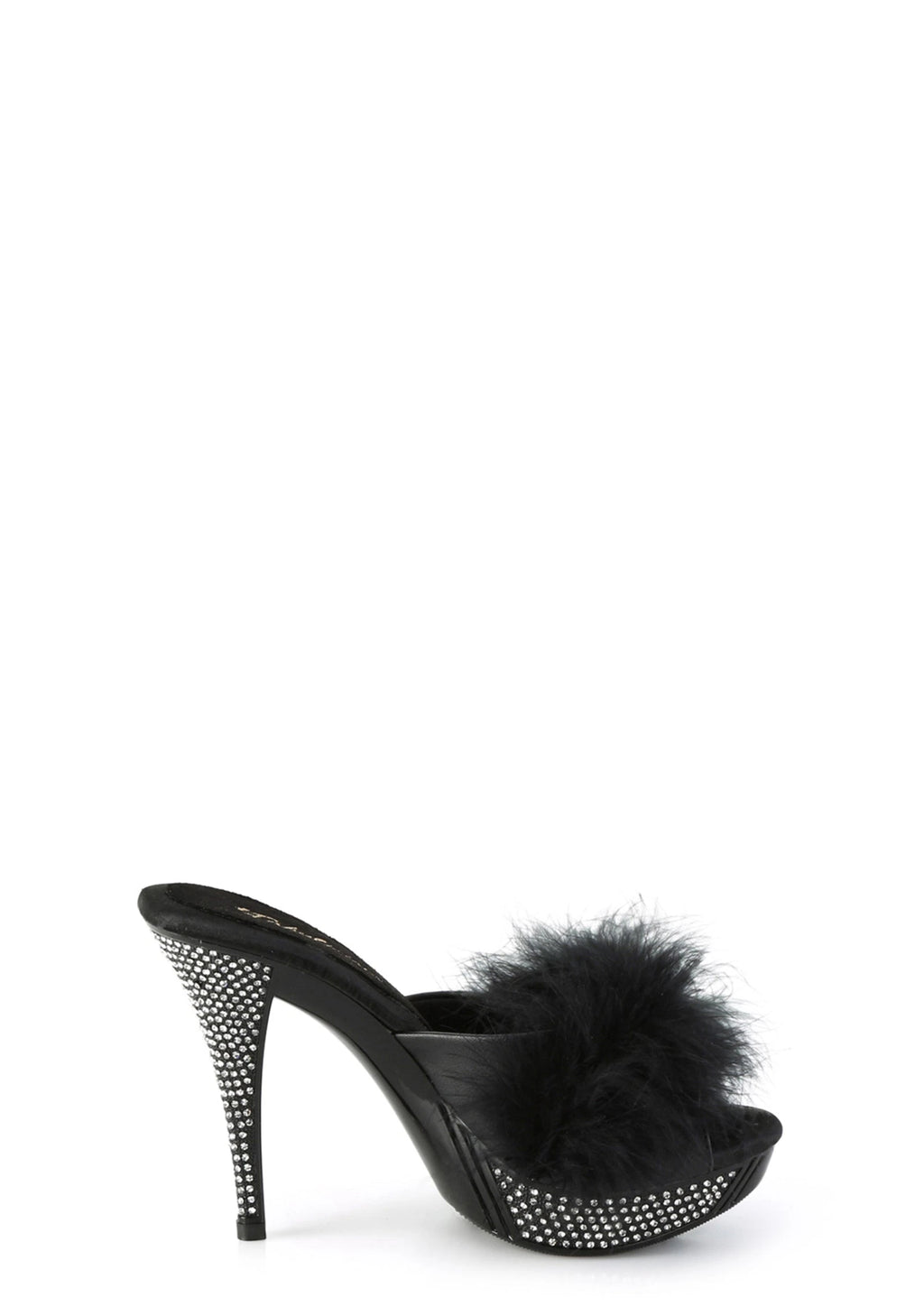 Peep-Toe Feather-Trim Heels - Black