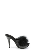 Peep-Toe Feather-Trim Heels - Black