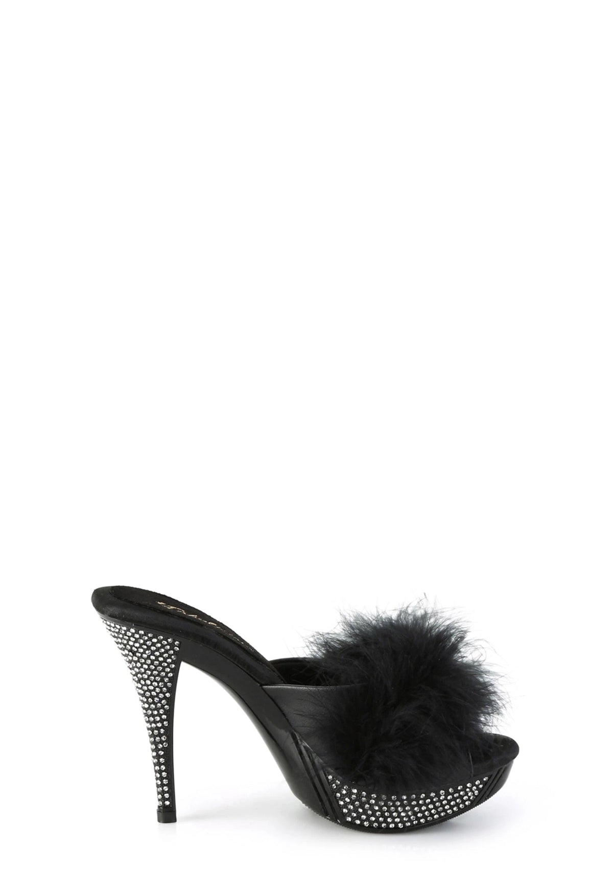 Peep-Toe Feather-Trim Heels - Black