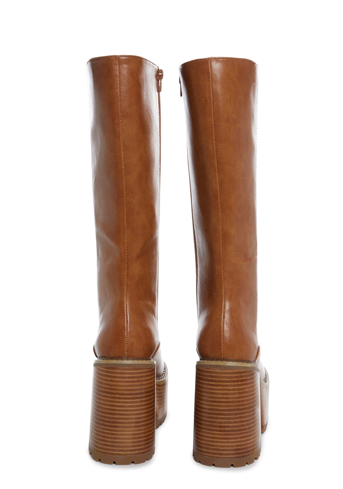 Platform Knee High Boots - Light Brown