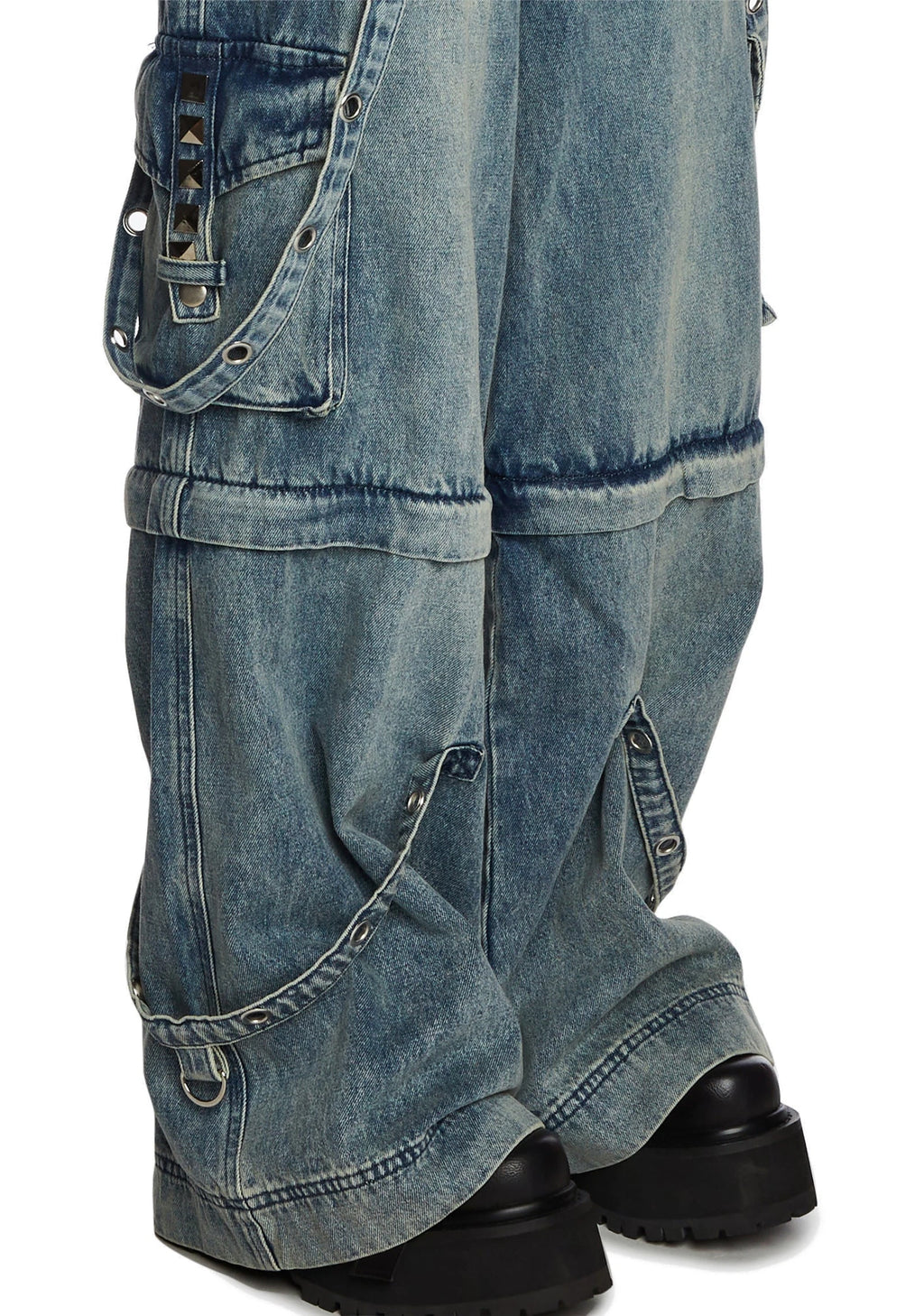 Convertible Wide Leg Cargo Jeans - Blue