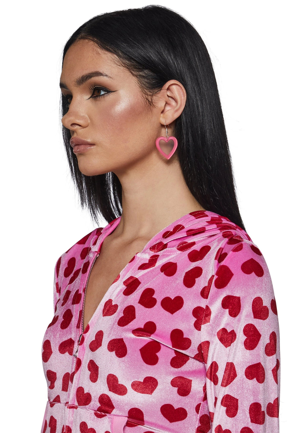 Heart Print Hoodie Costume Set - Pink