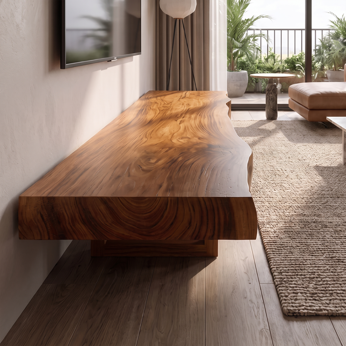Mid Century TV Console Live Edge Wood Master Bedroom