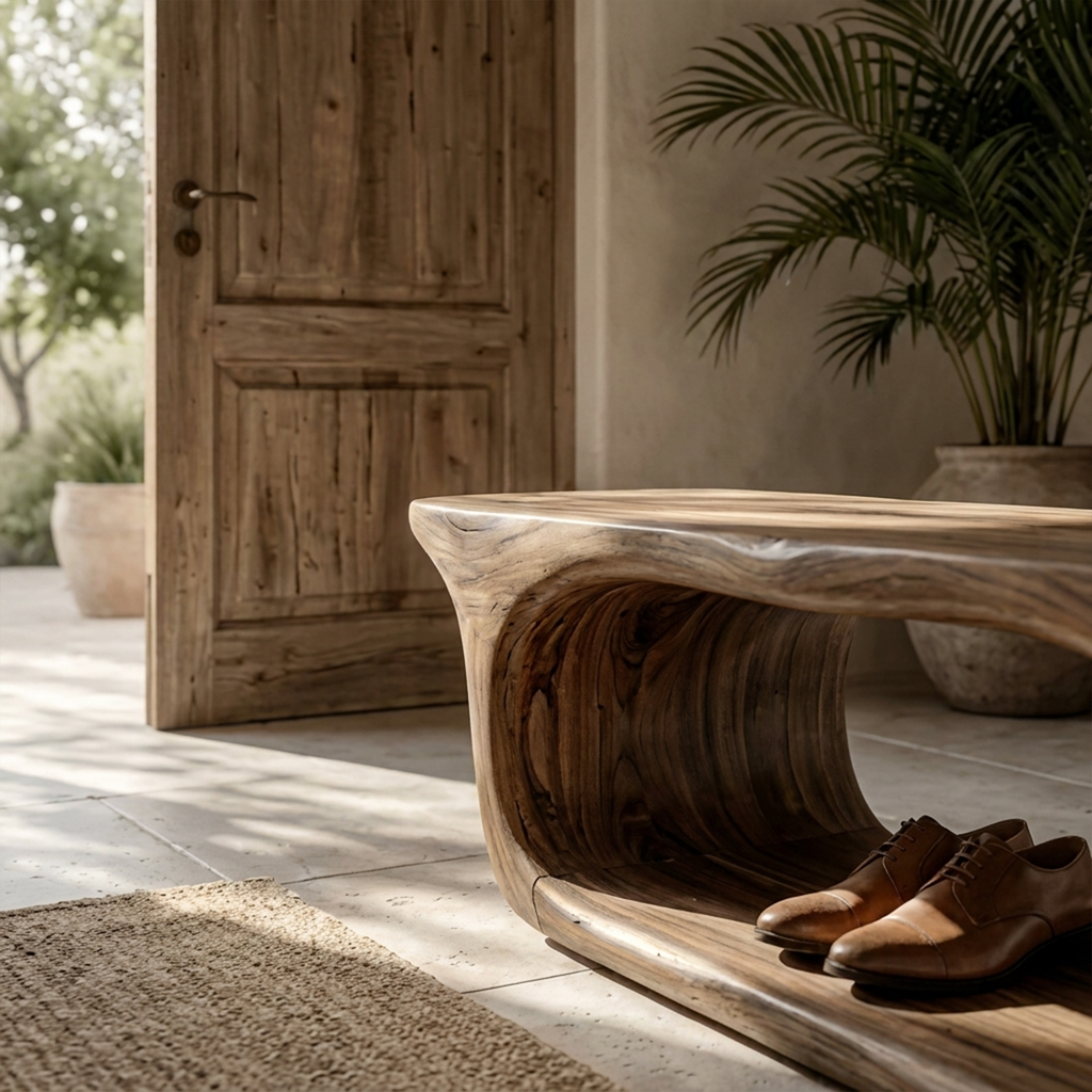 Rustic Modern Wood Shoe Rack Bench