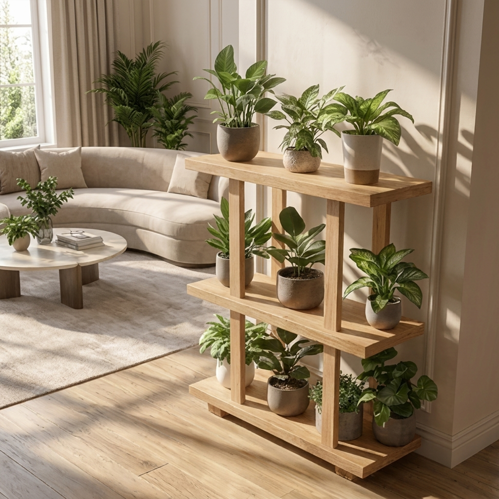 Mid Century Plant Shelf Indoor Garden Decor
