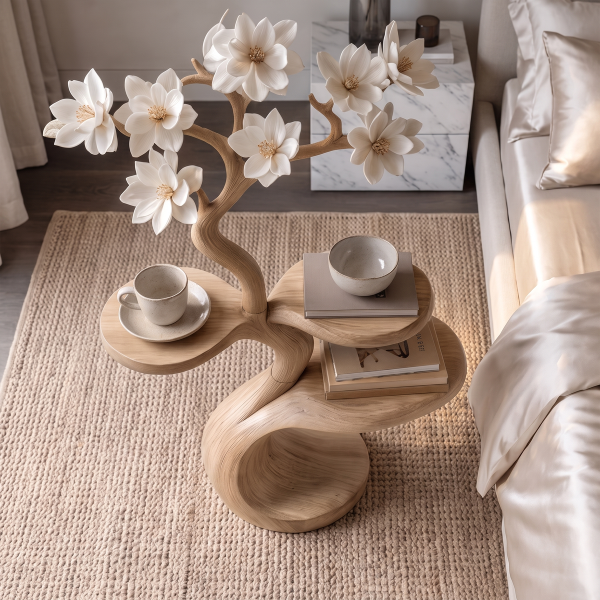 Rustic Tree Shape Bedside Table Modern Bedroom