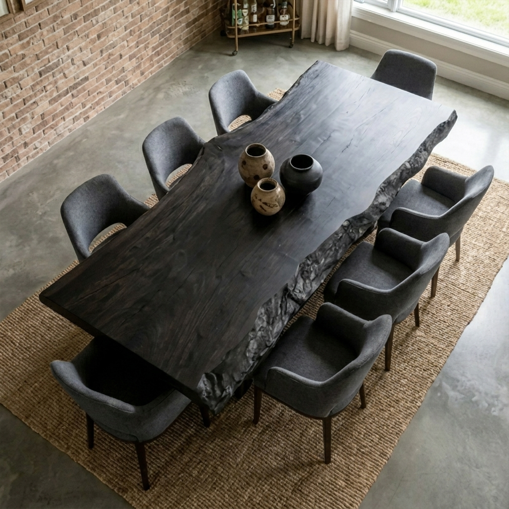 Mid Century Live Edge Table Dining Room