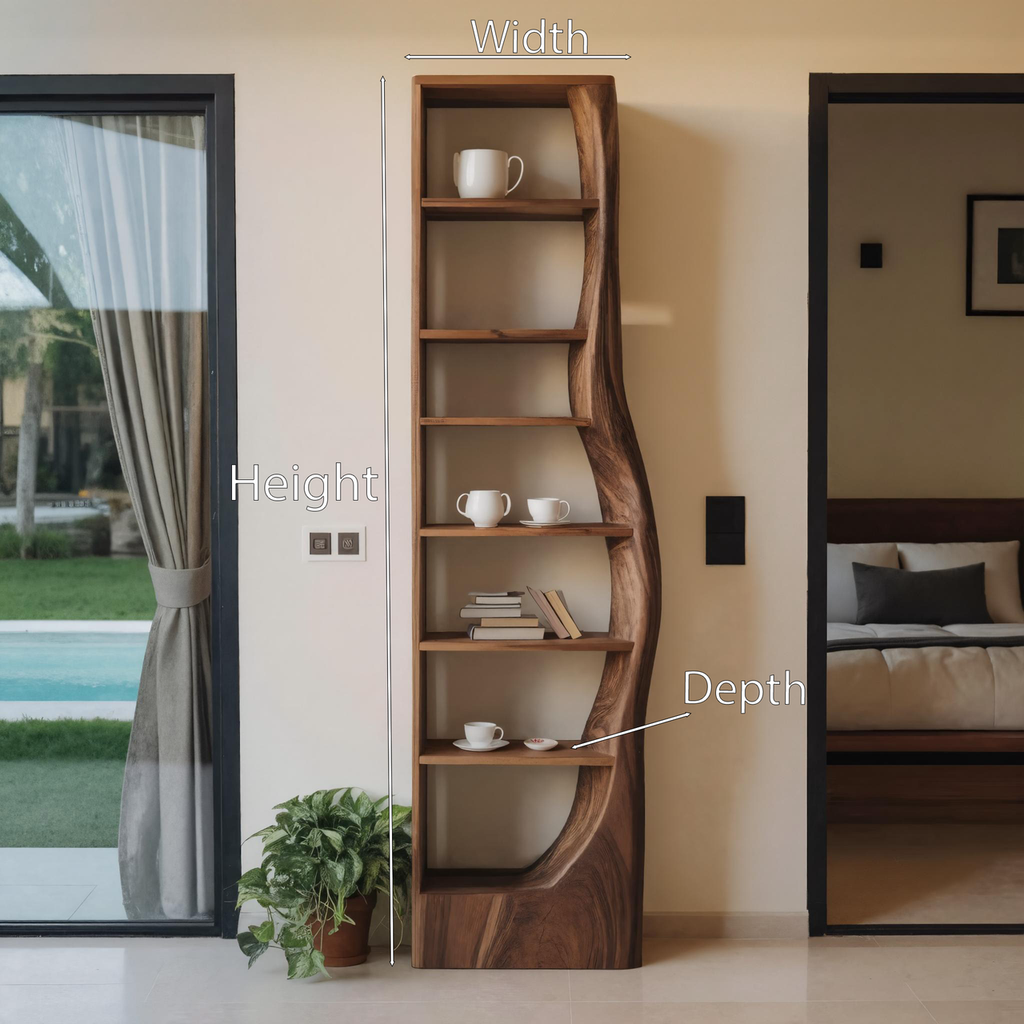 Tall Organic Bookshelf With Curved Design For Living Room Or Bedroom