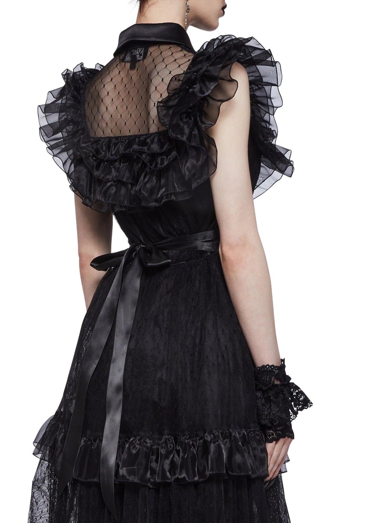 Celestial Print Ruffled Maxi Dress - Black